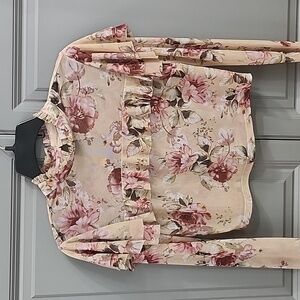 FOREVER 21 SHEER FLORAL LONG-SLEEVED CROP TOP SIZE LARGE